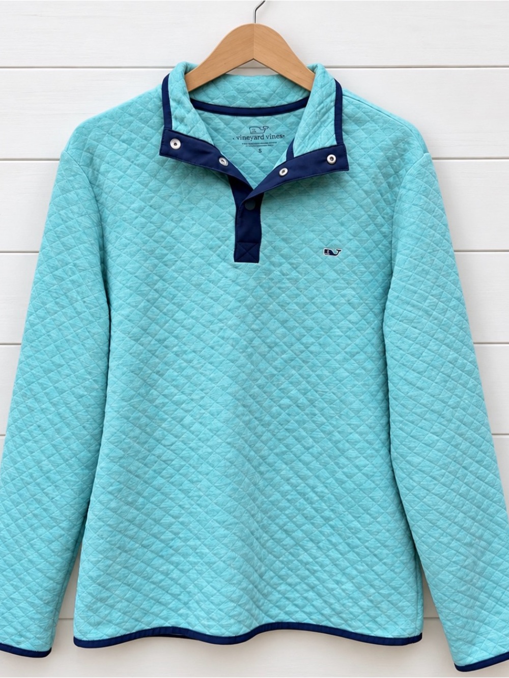 Vineyard Vines Aqua Quilted Quarter Zip Pullover | Preppy Coastal Size S
